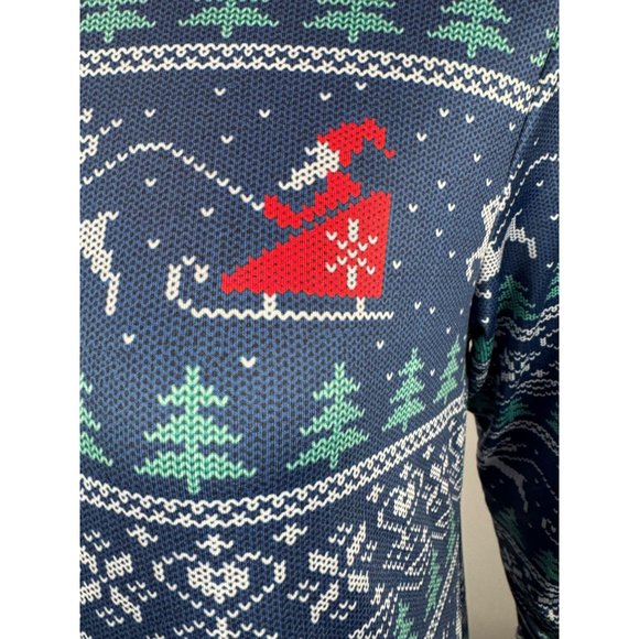 Santa Sleigh Christmas Long Sleeve Dress Size XXL Blue Cotton Blend - Picture 15 of 16